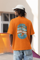 Waves Bring Renewal Half Sleeve Orange Oversized T-Shirt for Men by Hello Swanky