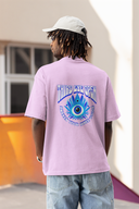 Eye Half Sleeve Lavender Oversized T-Shirt for Men by Hello Swanky