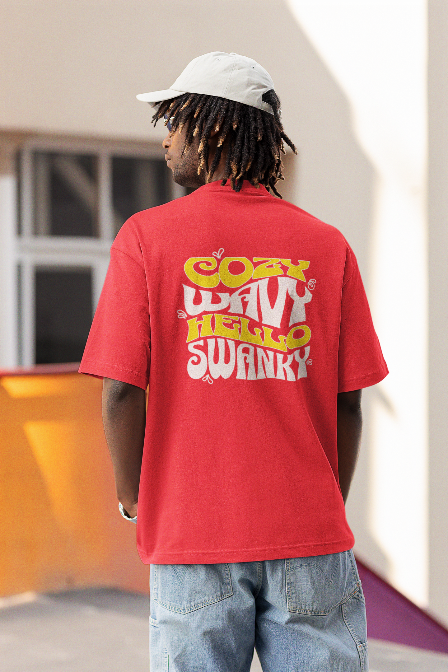 Cozy Wavy Unisex Red Oversized T-Shirt Relaxed Streetwear