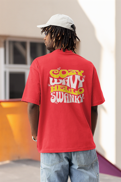 Cozy Wavy Unisex Red Oversized T-Shirt Relaxed Streetwear