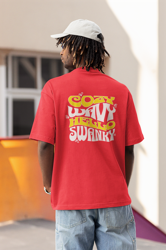 Cozy Wavy Unisex Red Oversized T-Shirt Relaxed Streetwear