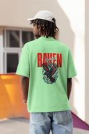 Angry Reven Half Sleeve Saga Green Oversized T-Shirt for Men by Hello Swanky