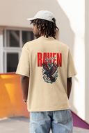 Angry Reven Half Sleeve Beige Oversized T-Shirt for Men by Hello Swanky