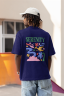 Serenity Half Sleeve Navy Blue Oversized T-Shirt for Men by Hello Swanky