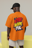 Hopeful Half Sleeve Orange Oversized T-Shirt for Men by Hello Swanky