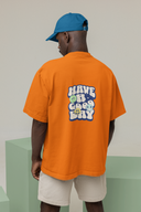 Good Day Half Sleeve Orange Oversized T-Shirt for Men by Hello Swanky