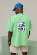 Good Day Half Sleeve Saga Green Oversized T-Shirt for Men by Hello Swanky