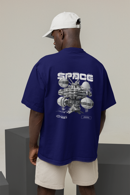 Space Unisex Navy Blue Oversized T-Shirt for Casual Street Style
