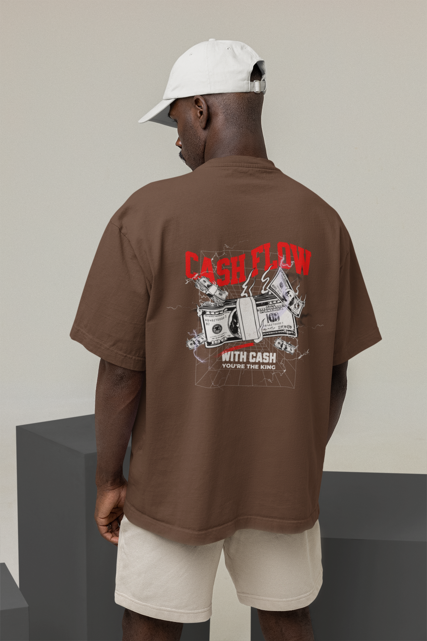 Cash Flow Unisex Brown Oversized T-Shirt Streetwear Style
