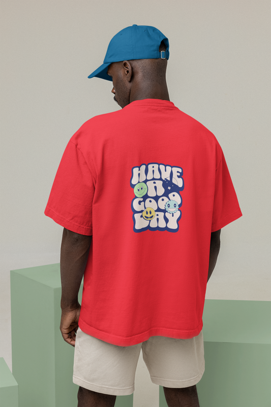 Good Day Unisex Red Oversized T-Shirt Stylish Streetwear