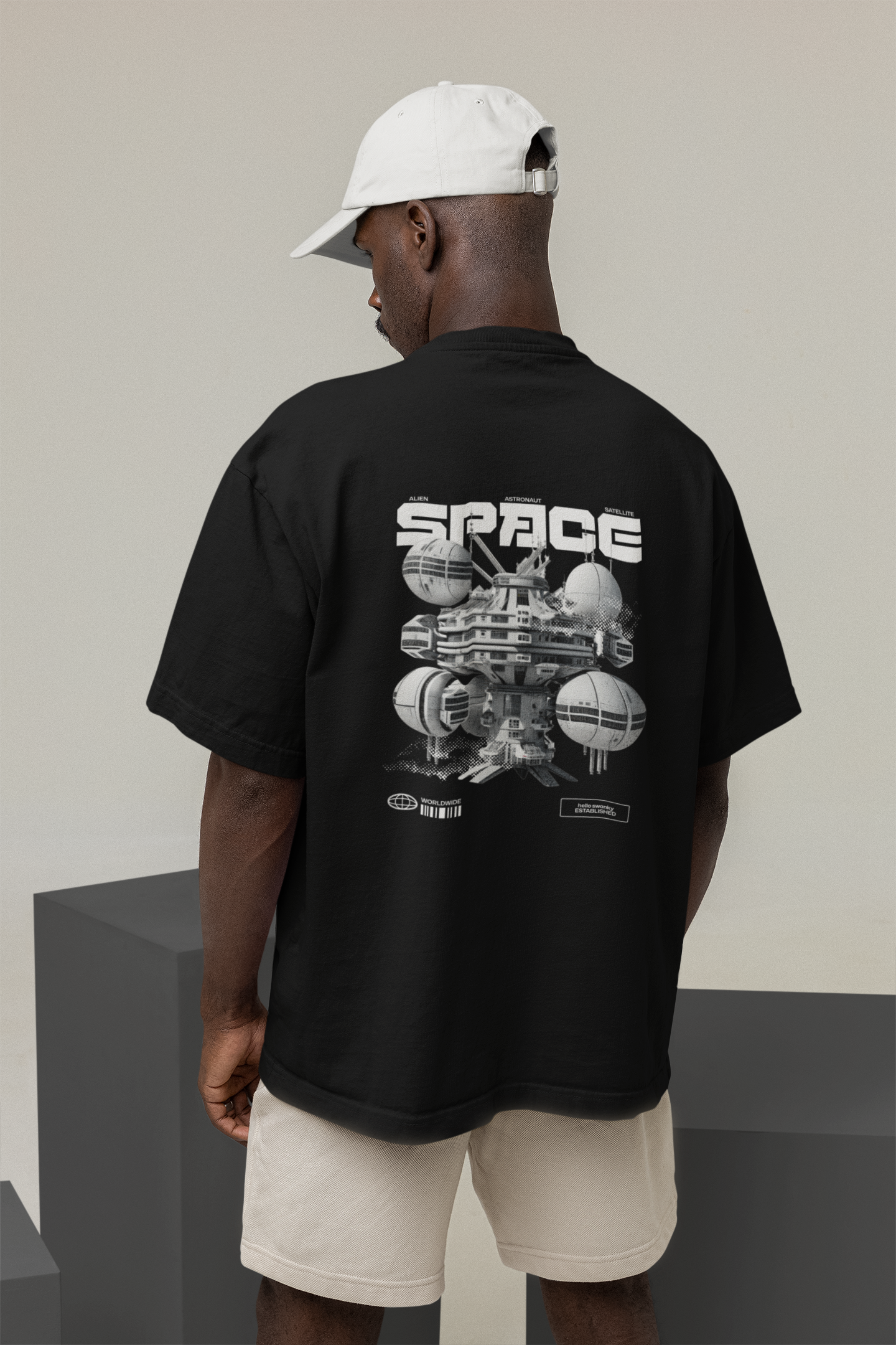 Space Unisex Black Oversized T-Shirt for Casual Street Style