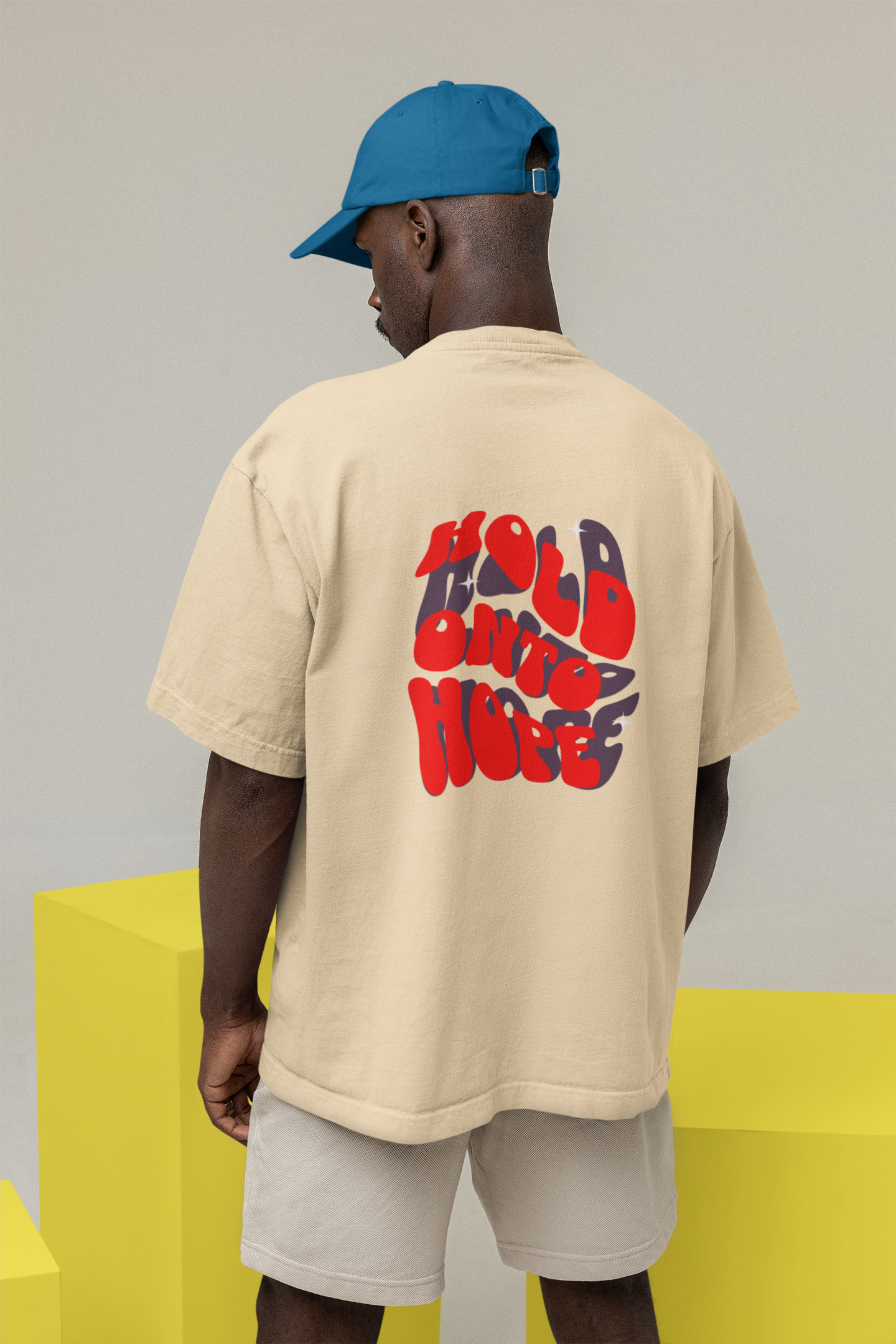 Hold & Hope Half Sleeve Beige Oversized T-Shirt for Men