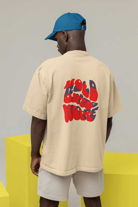 Hold & Hope Half Sleeve Beige Oversized T-Shirt for Men