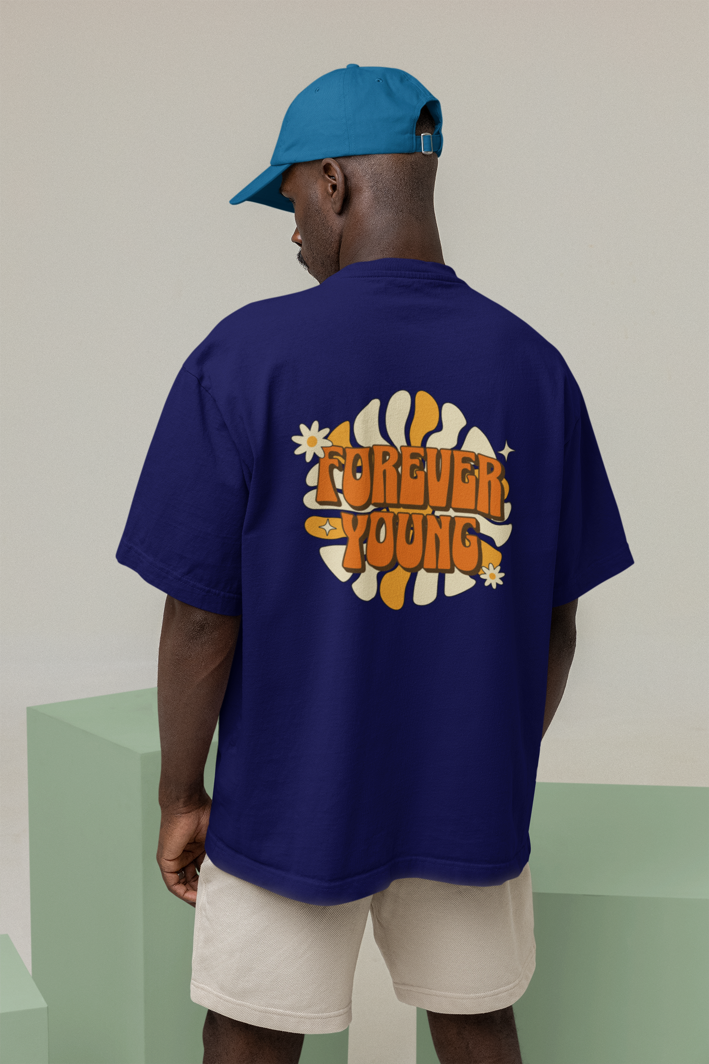 Forever Young Unisex Oversized Tee – Navy Blue Streetwear