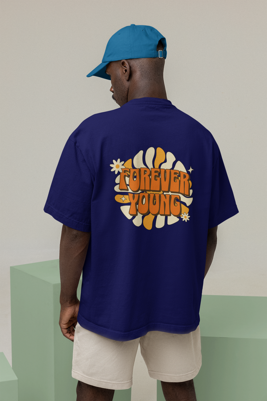 Forever Young Unisex Oversized Tee – Navy Blue Streetwear