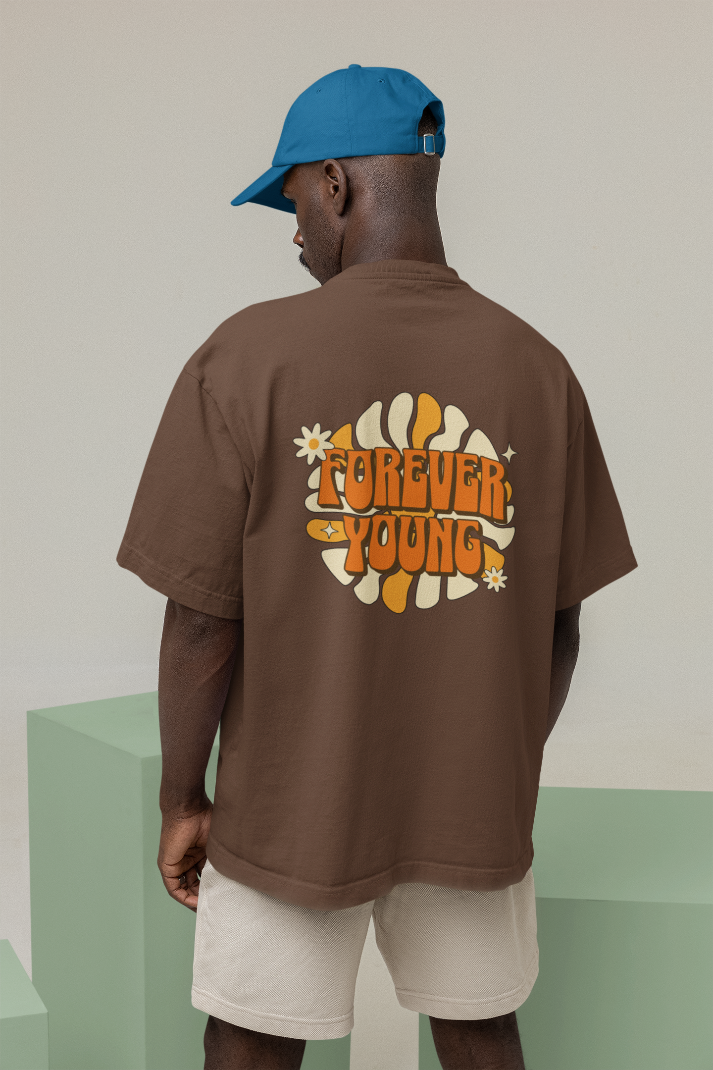 Forever Young Unisex Brown Oversized T-Shirt Streetwear