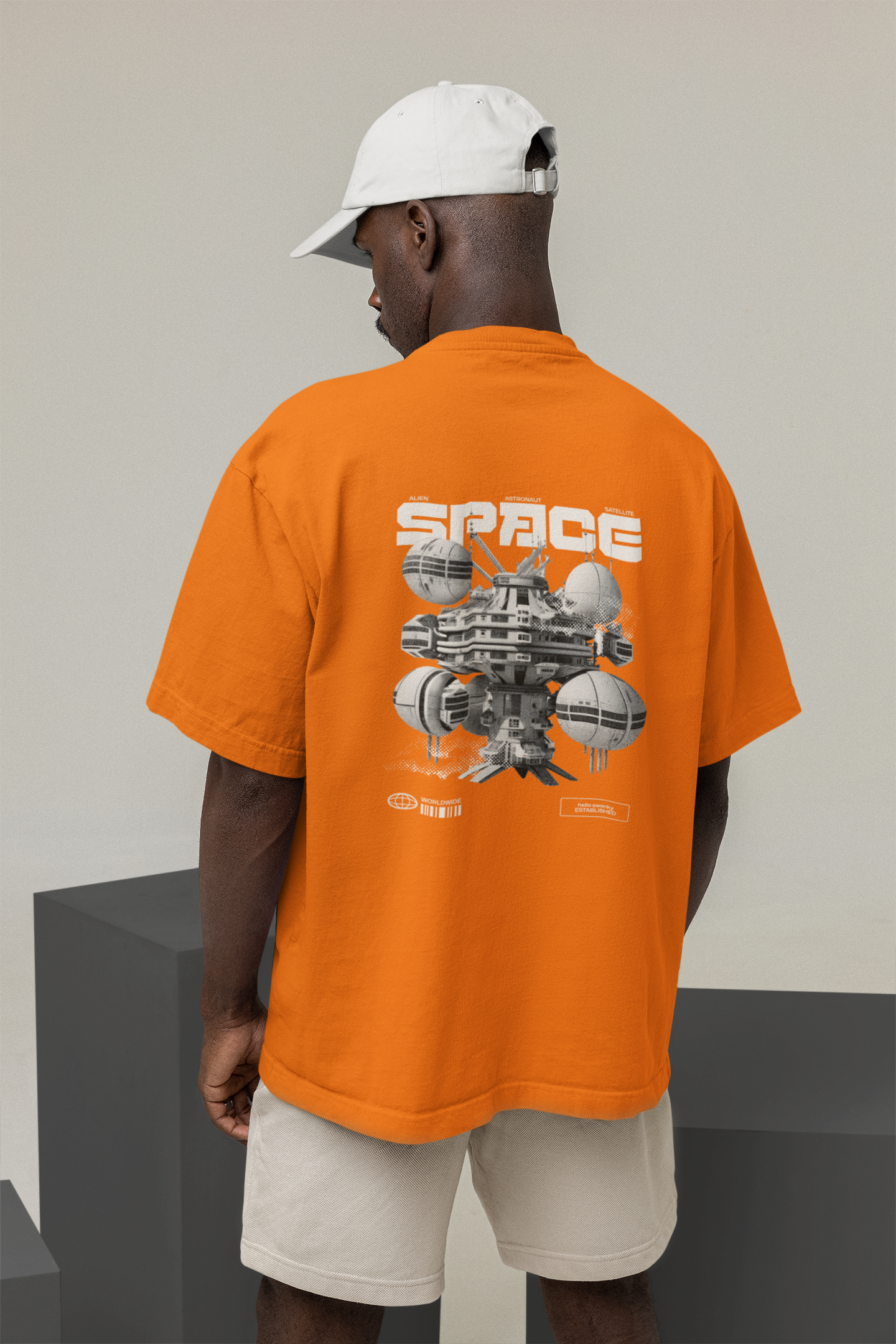 Space Unisex Orange Oversized T-Shirt for Casual Street Style