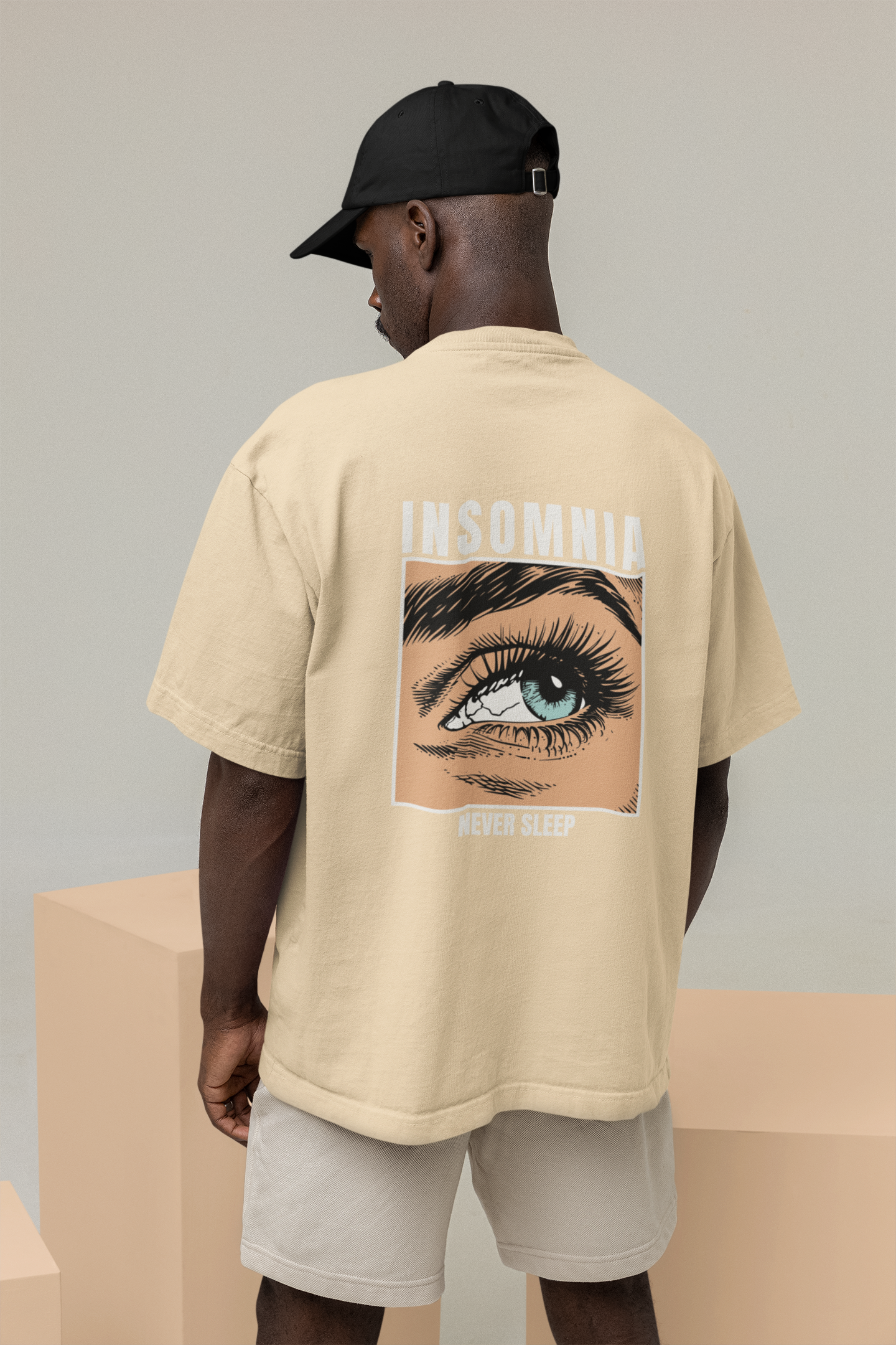 Insomnia Unisex Beige Oversized T-Shirt Streetwear Style