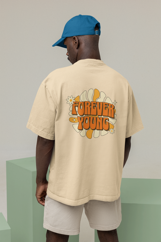 Forever Young Oversized T-Shirt – Beige Unisex Streetwear
