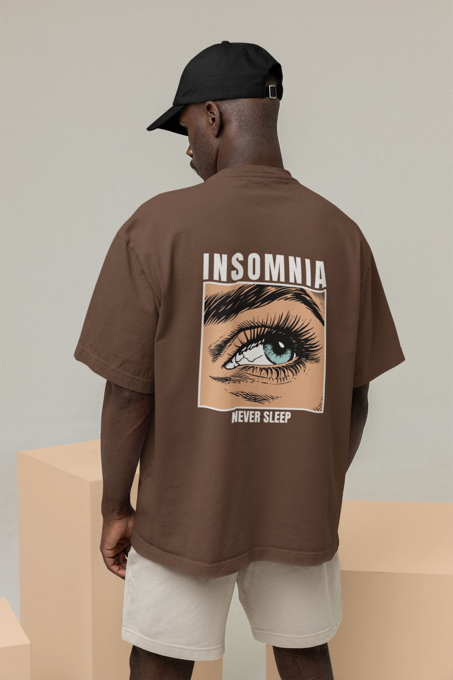Insomnia Unisex Brown Oversized T-Shirt Streetwear Style