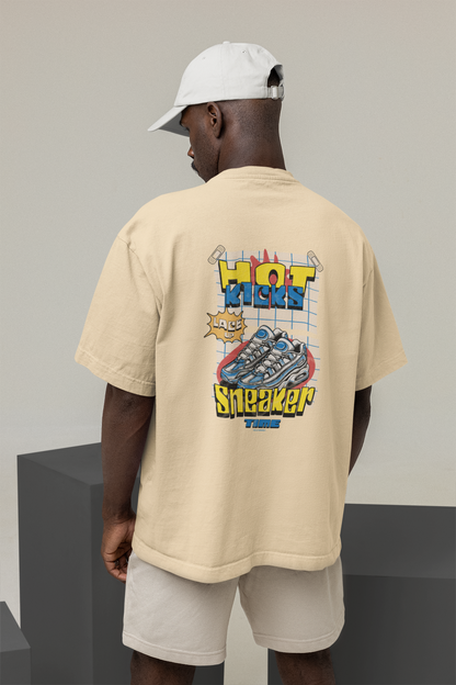 Snekers Beige Oversized Half Sleeve T-Shirt for Men – Trendy Fit