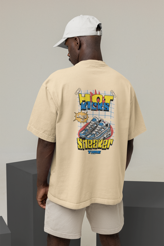 Snekers Half Sleeve Beige Oversized T-Shirt for Men by Hello Swanky