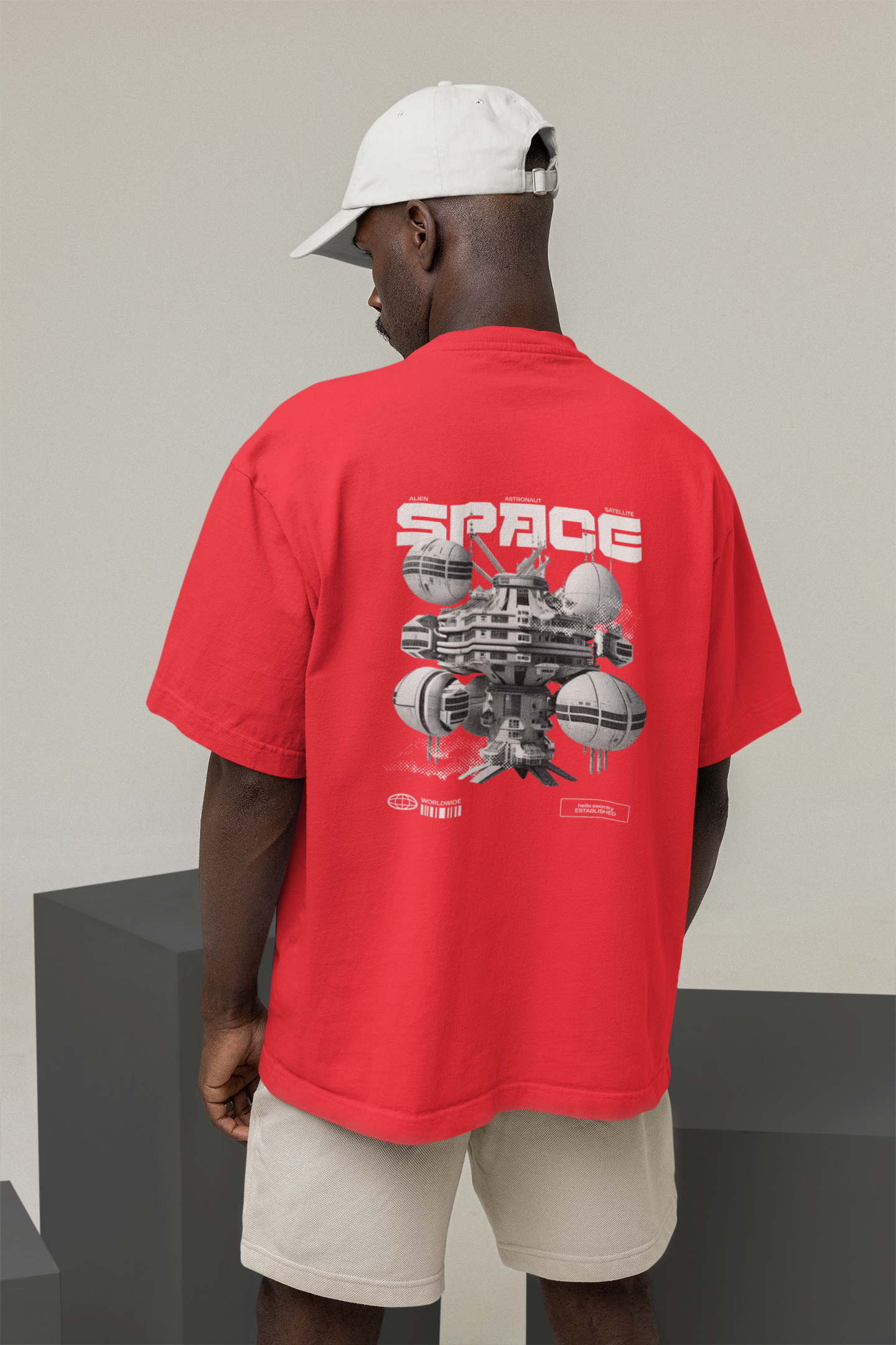 Space Unisex Red Oversized T-Shirt