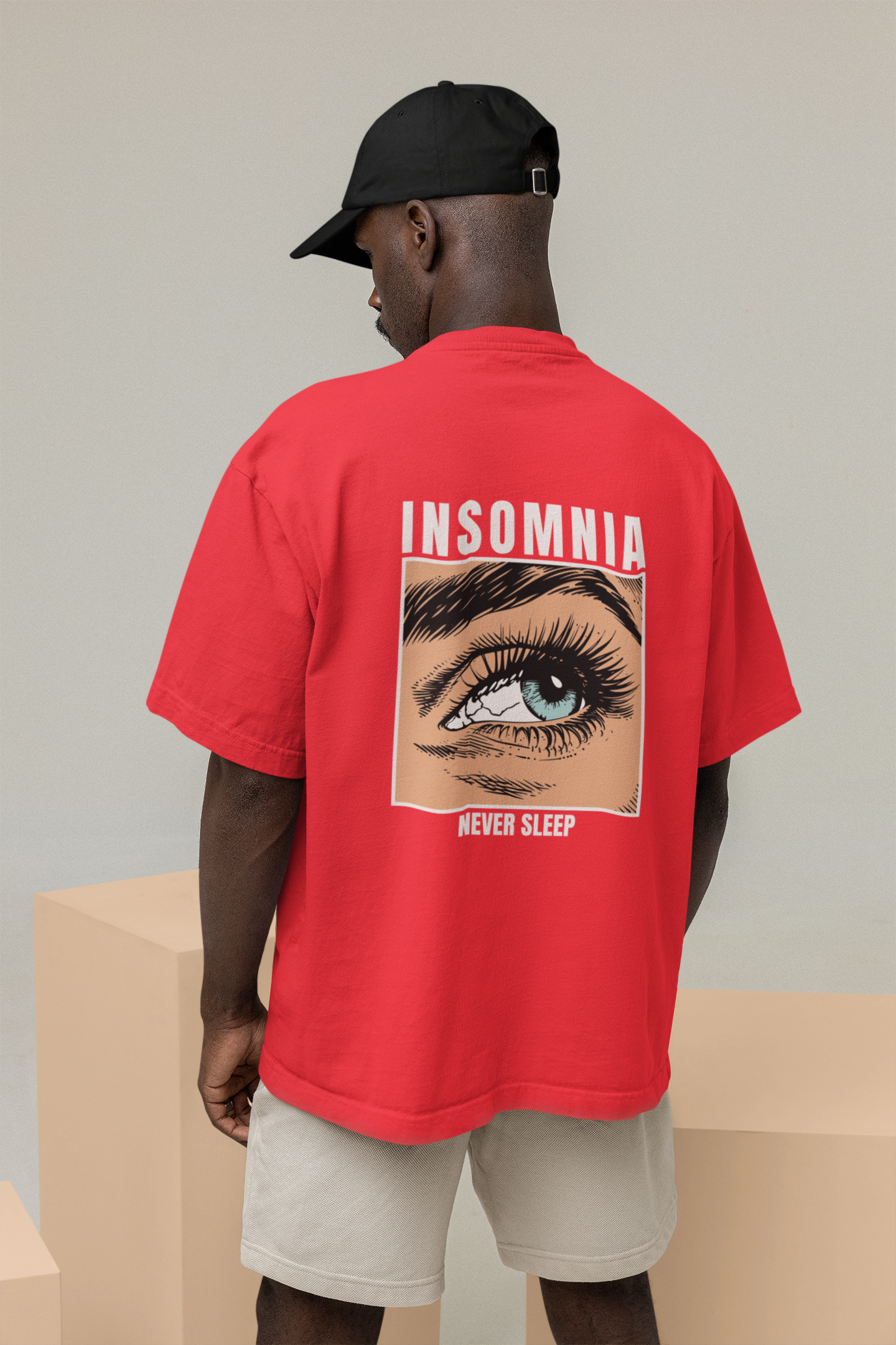 Insomnia Unisex Red Oversized T-Shirt Streetwear Style