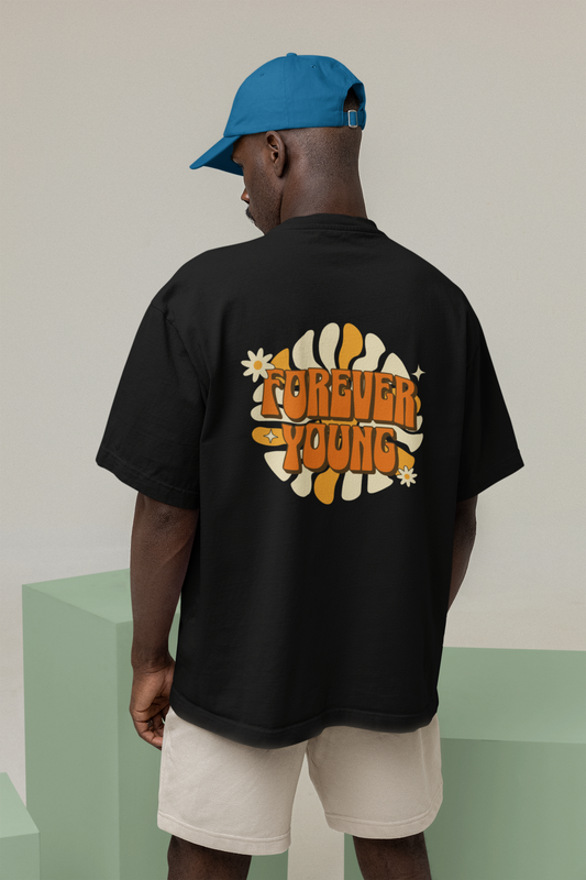Forever Young Black Oversized T-Shirt – Trendy Casual Wear