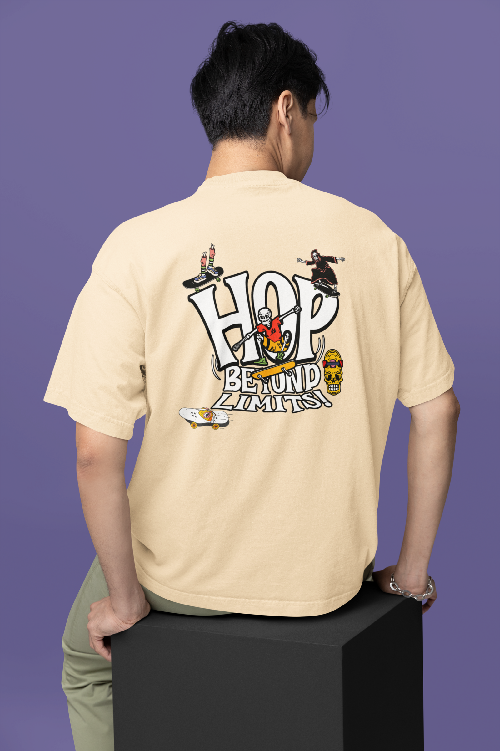 Hop Beyond Limits Unisex Beige Oversized T-Shirt