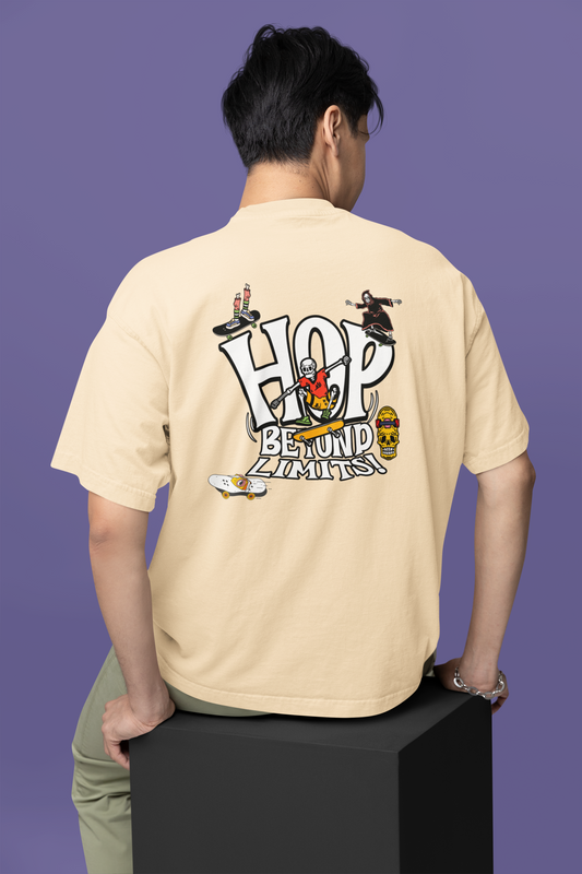 Hop Beyond Limits Unisex Beige Oversized T-Shirt