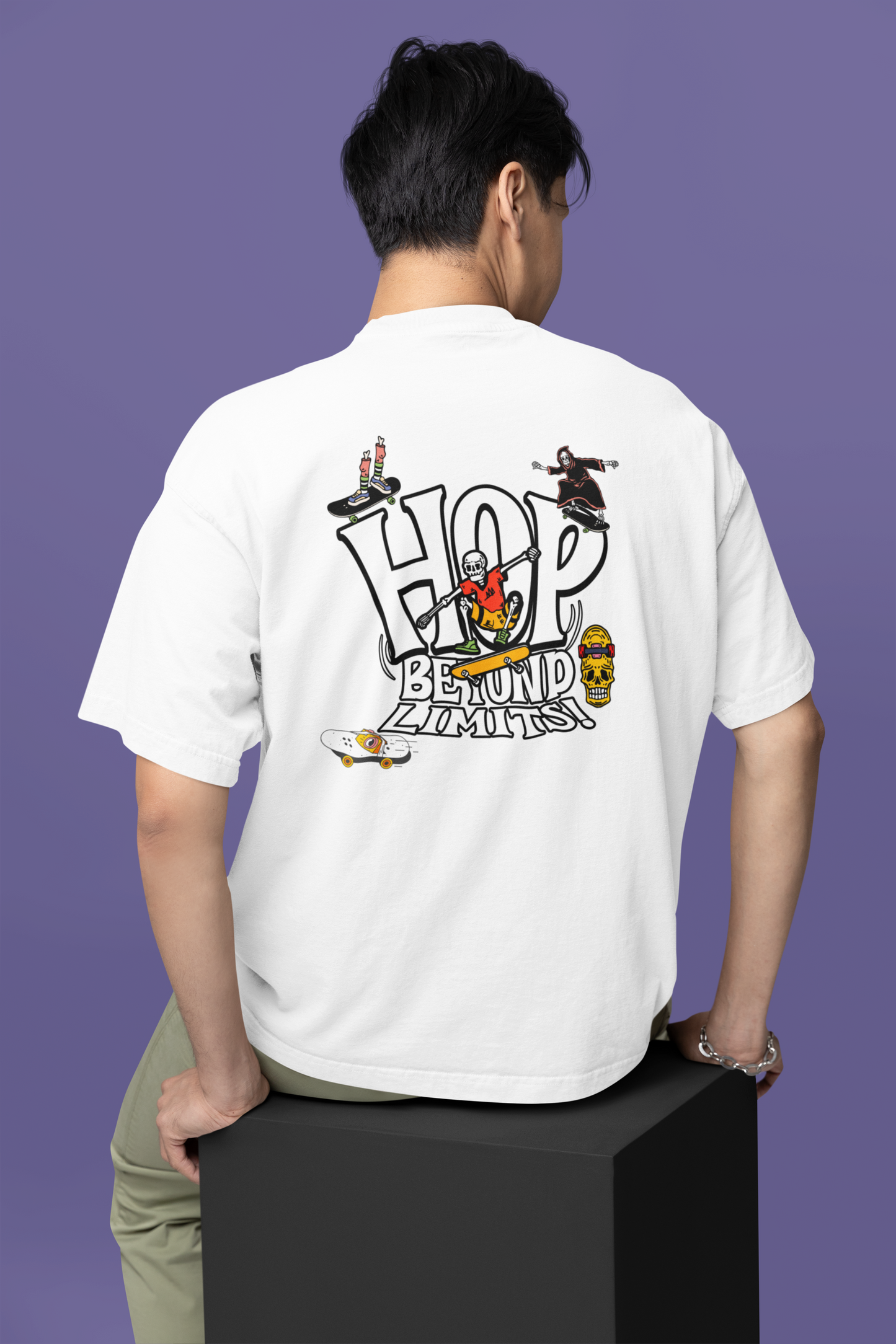 Hop Beyond Limits Unisex White T-Shirt – Trendy Oversized