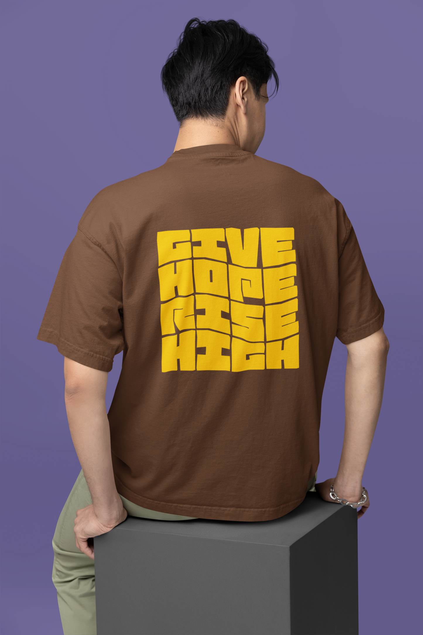 Hope Half Sleeve Brown Oversized T-Shirt for Men by Hello Swanky