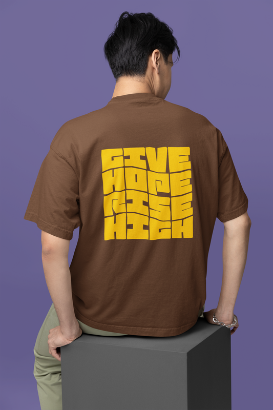 Hope Half Sleeve Brown Oversized T-Shirt for Men by Hello Swanky