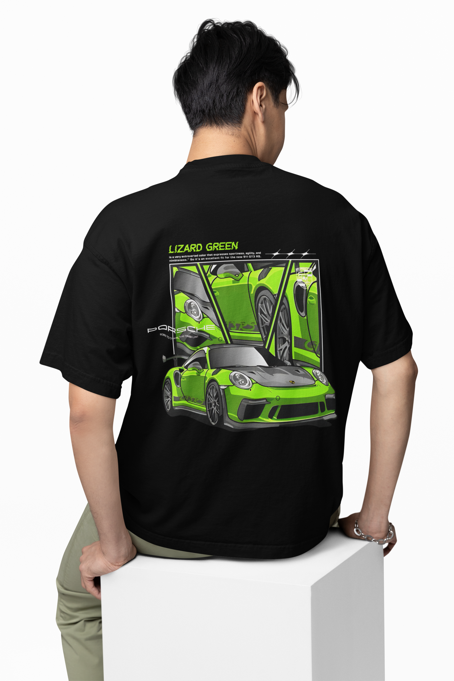 Porsche Lizard Green Oversized T-Shirt for Racing Streetwear