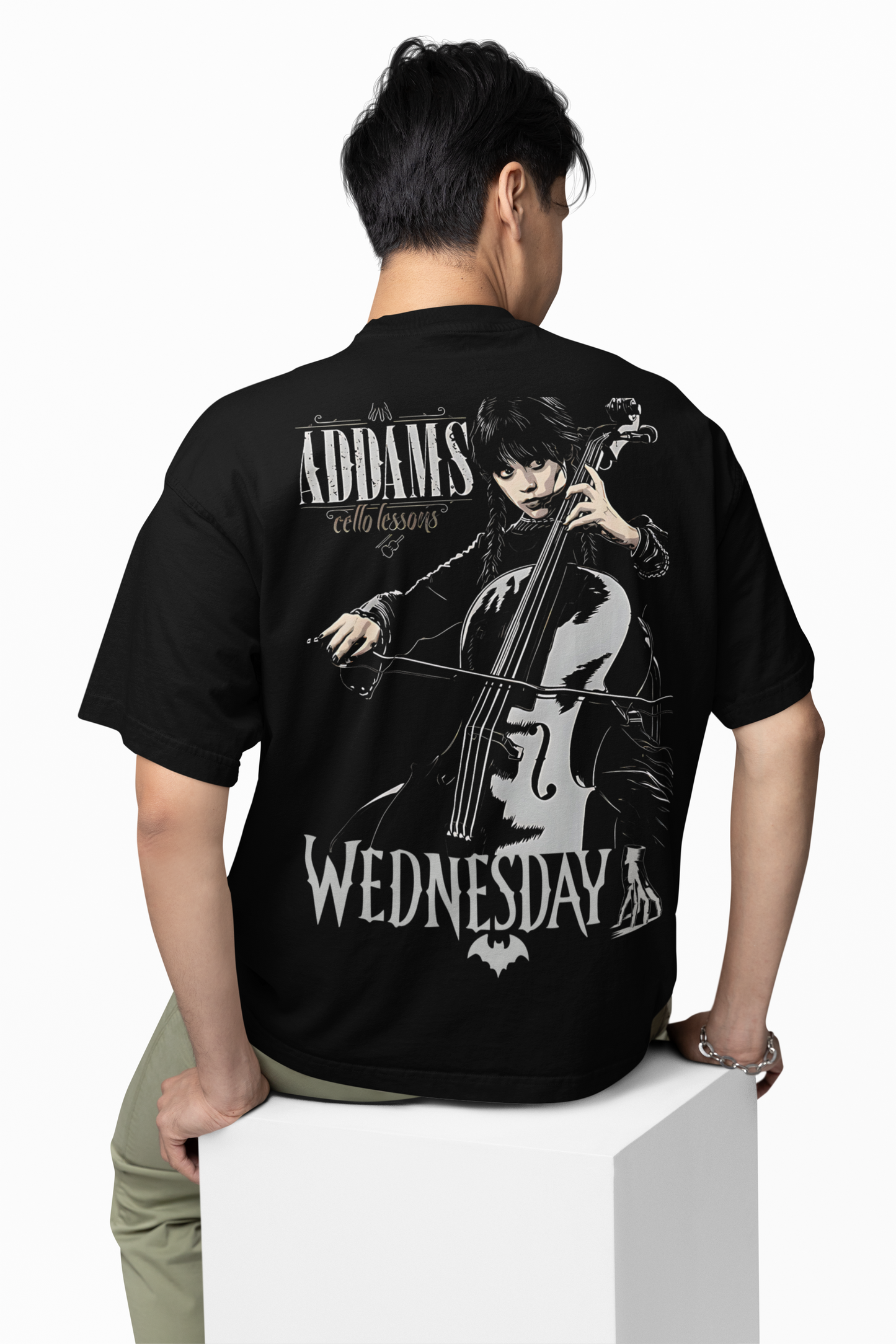 Addams Cells Oversized T-Shirt Men Cool Graphic Street Style