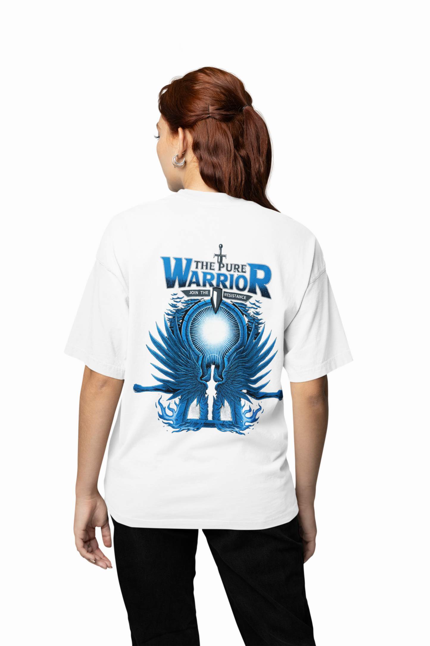 Pure Warrior Oversized T-Shirts White Relaxed Fit Street Tee