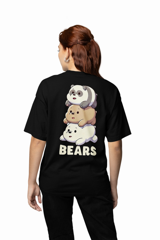 Three Bears Oversized T-Shirt Cute Cartoon Graphic Tee Fits
