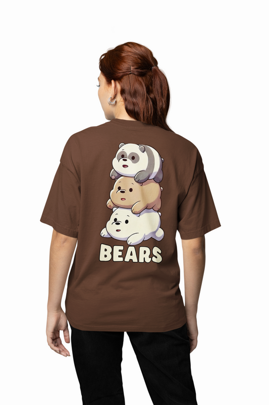 Three Bears Oversized T-Shirt Cute Cartoon Graphic Tee Fits