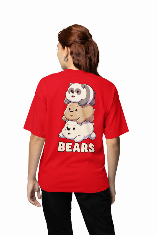Three Bears Oversized T-Shirt Cute Cartoon Graphic Tee Fits