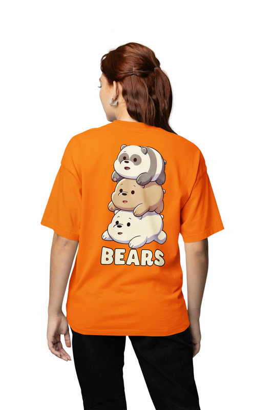 Three Bears Oversized T-Shirt Cute Cartoon Graphic Tee Fits