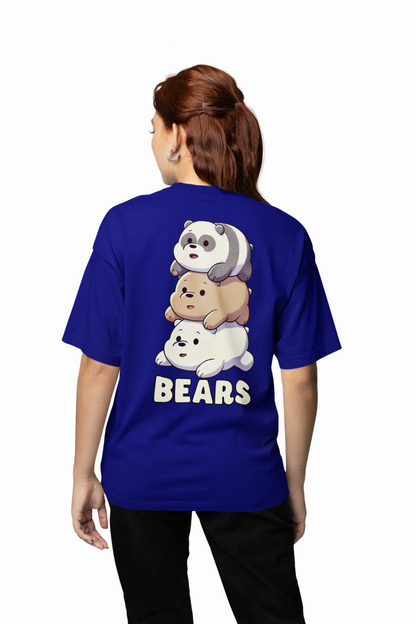 Three Bears Oversized T-Shirt Cute Cartoon Graphic Tee Fits