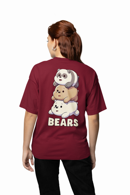Three Bears Oversized T-Shirt Cute Cartoon Graphic Tee Fits