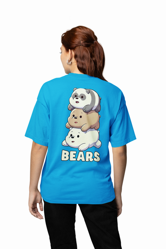 Three Bears Oversized T-Shirt Cute Cartoon Graphic Tee Fits