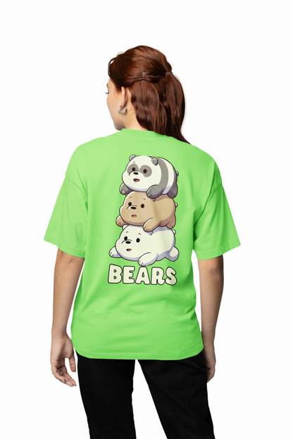 Three Bears Oversized T-Shirt Cute Cartoon Graphic Tee Fits