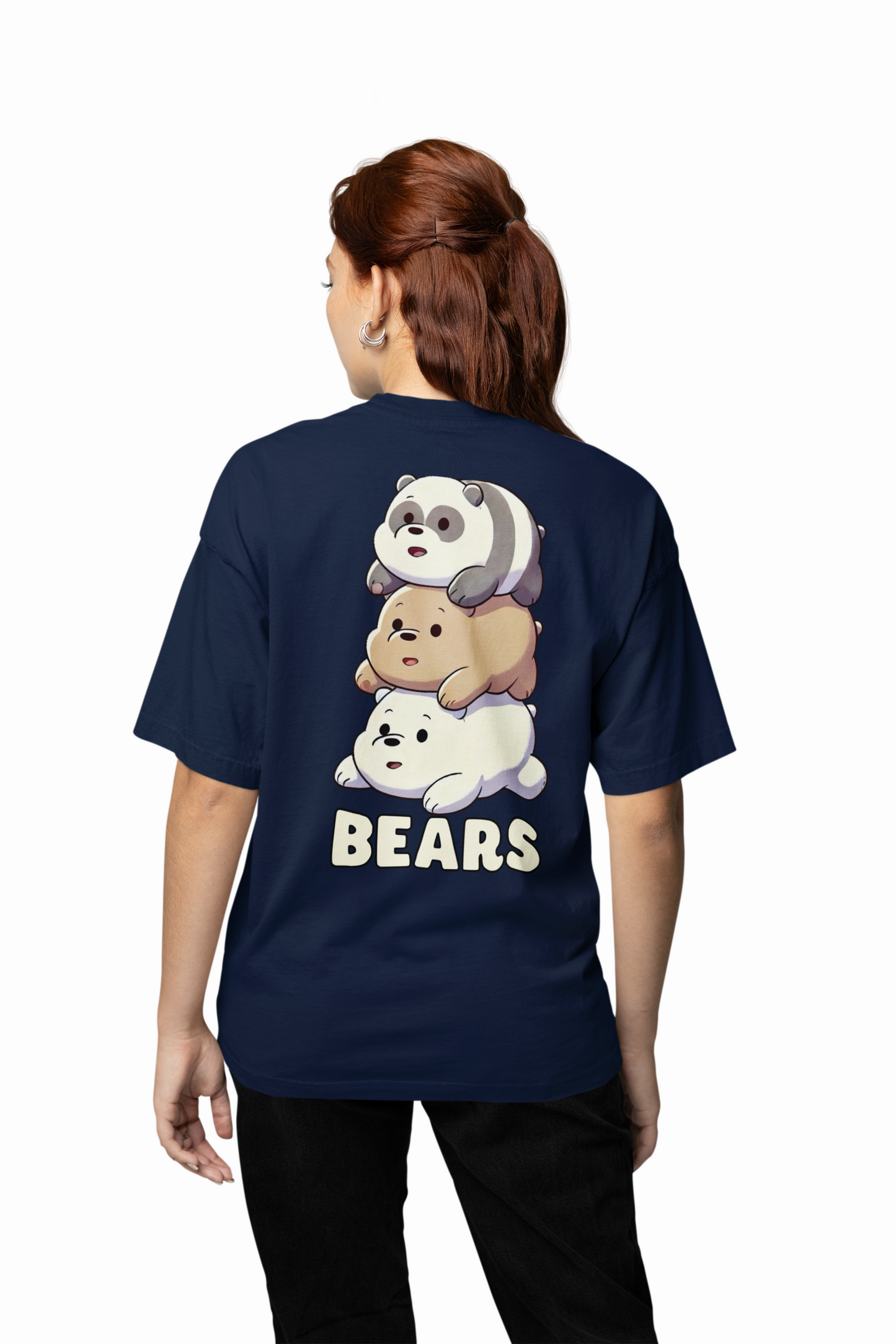 Three Bears Oversized T-Shirt Cute Cartoon Graphic Tee Fits