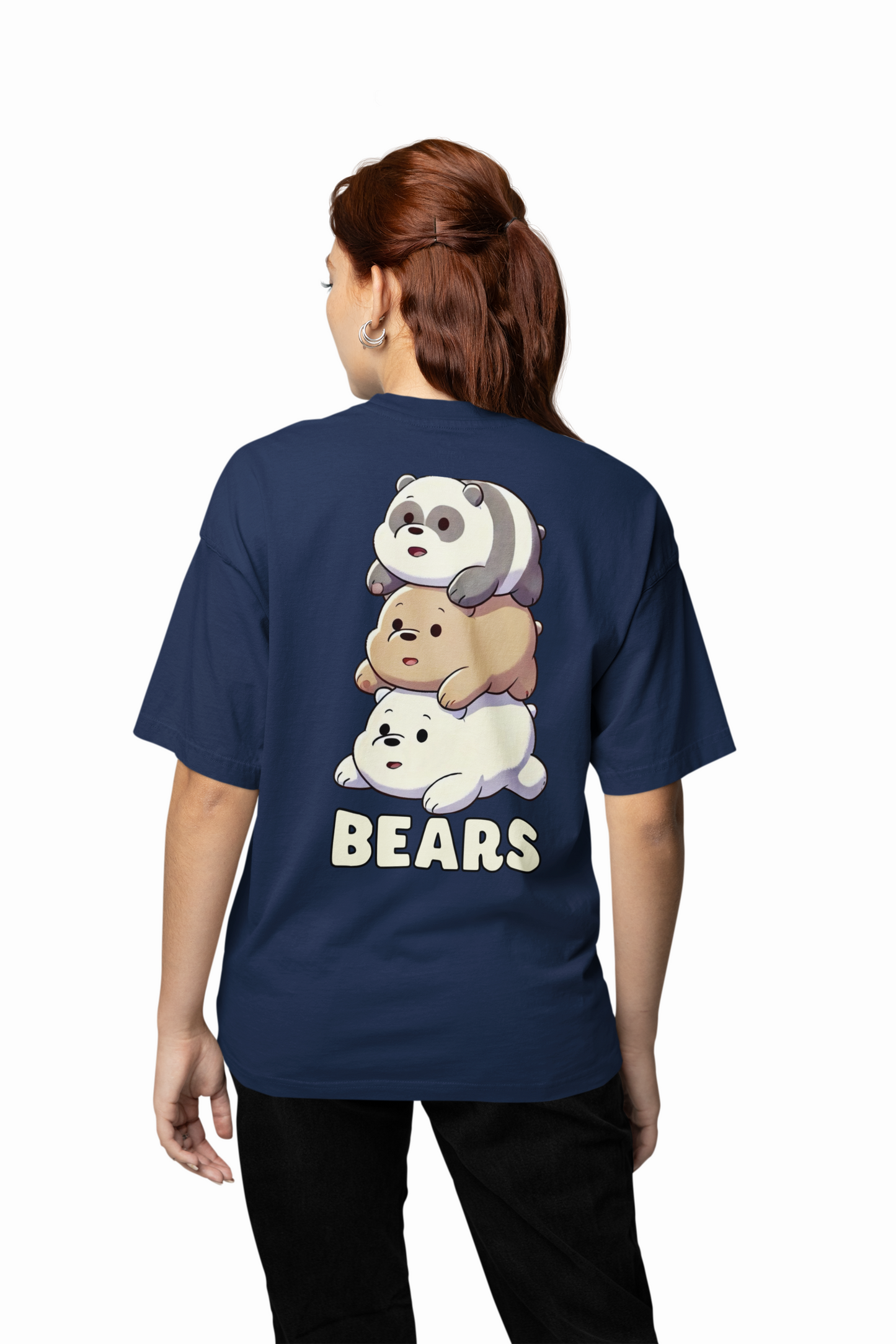 Three Bears Oversized T-Shirt Cute Cartoon Graphic Tee Fits