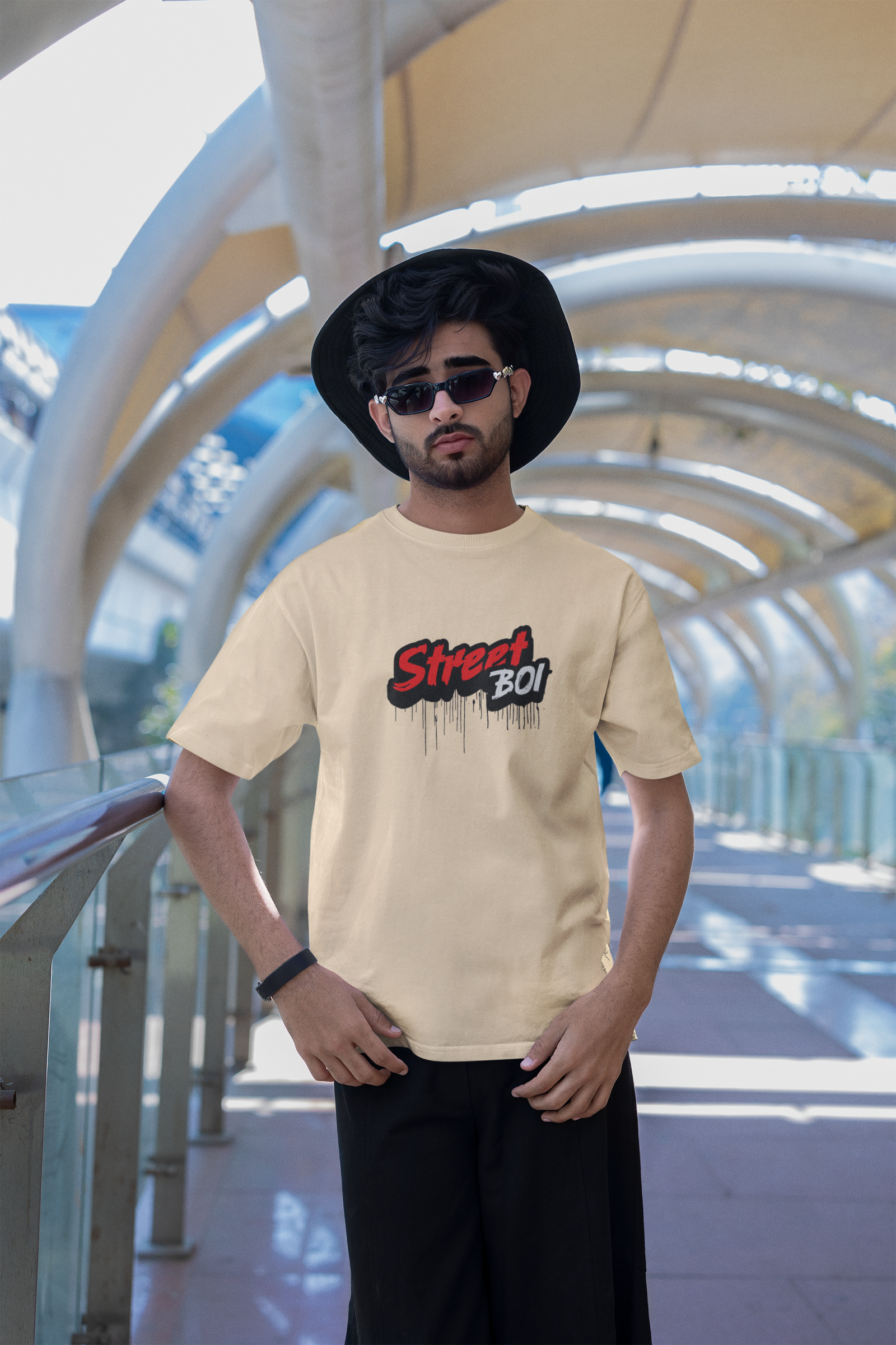 Street Boi Beige Half Sleeve Round Neck T-Shirt Daily Style