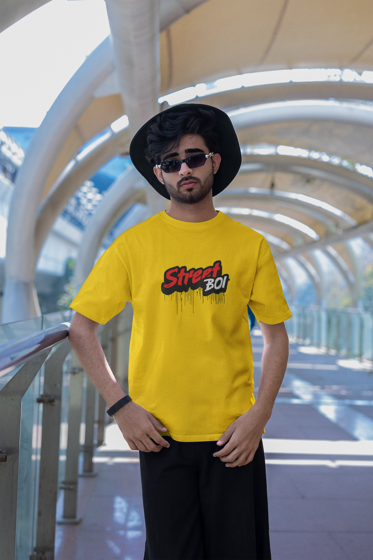 Street Boi Half Sleeve Yellow Round Neck T-Shirt for Men Hello Swanky