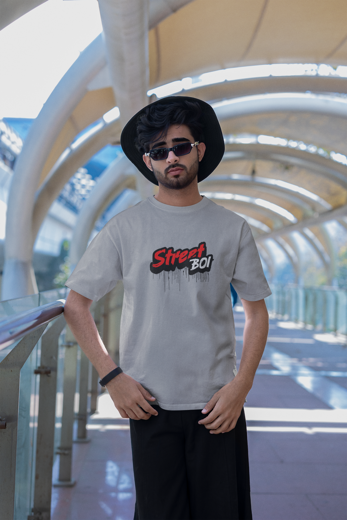 Street Boi Half Sleeve Grey Round Neck T-Shirt for Men Hello Swanky